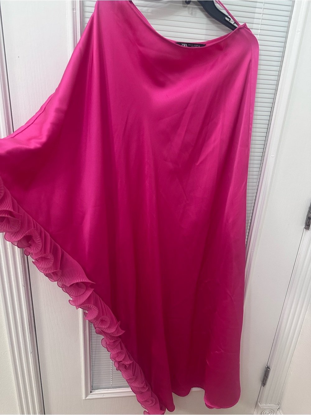 Zara Fuchsia Satin One-Shoulder Dress